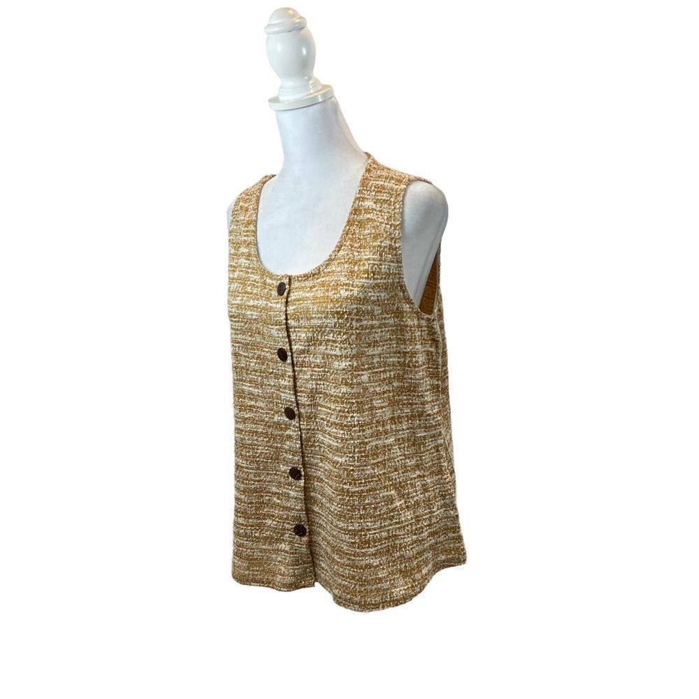 W5 Brand Mustard Tweed Button Up Tank Top Size Medium - Picture 3 of 10